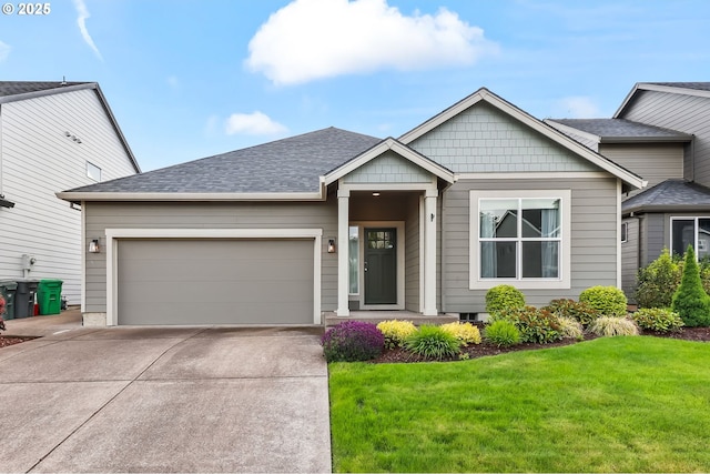142 N 35th Pl, Cornelius, OR 97124 - view of front facade with driveway, a front lawn, an attached garage, and a shingled roof