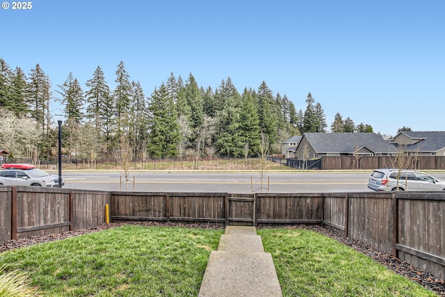 view of yard with a fenced backyard