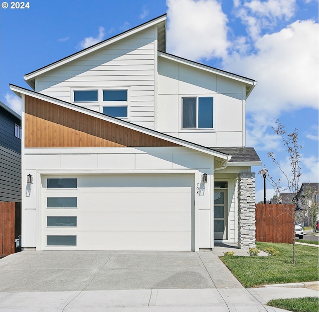 contemporary home with a garage