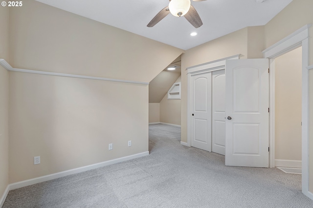 3578 NW Gerritz Ter, Portland, OR 97229 - additional living space with carpet flooring, ceiling fan, baseboards, lofted ceiling, and recessed lighting