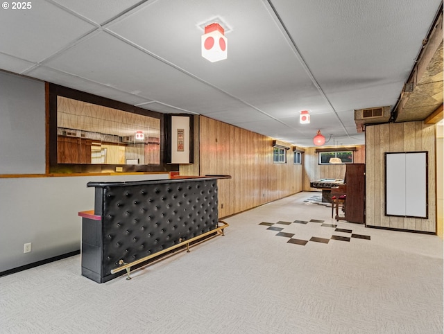 3123 SE 129th Ave, Portland, OR 97236 - indoor dry bar with wooden walls, a drop ceiling, and light carpet