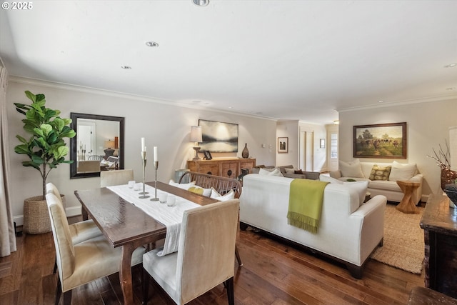 2550 Dellwood Dr, Lake Oswego, OR 97034 - dining room featuring dark wood finished floors, crown molding, and recessed lighting