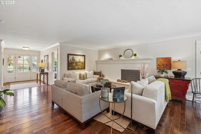 2550 Dellwood Dr, Lake Oswego, OR 97034 - living area with hardwood / wood-style floors, crown molding, and a fireplace