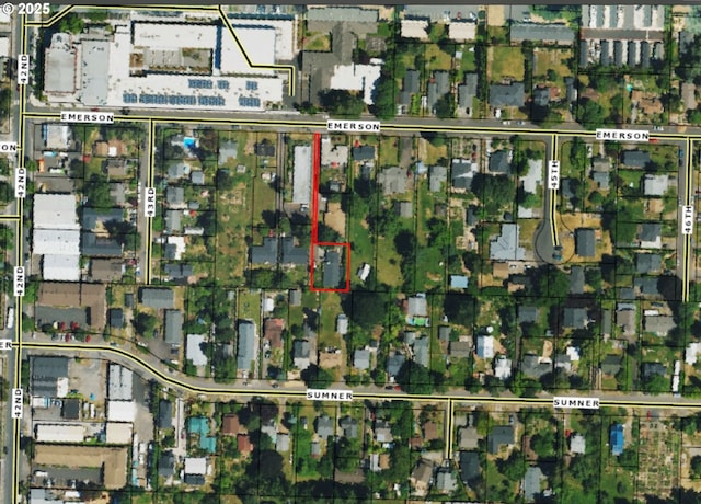 aerial view of property's location with property parcel outlined