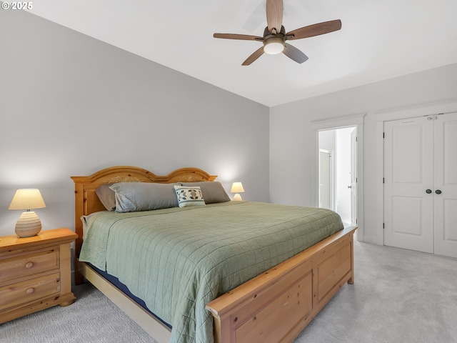 10305 Pine Ridge Dr, Manzanita, OR 97130 - bedroom featuring light colored carpet, a ceiling fan, and a closet