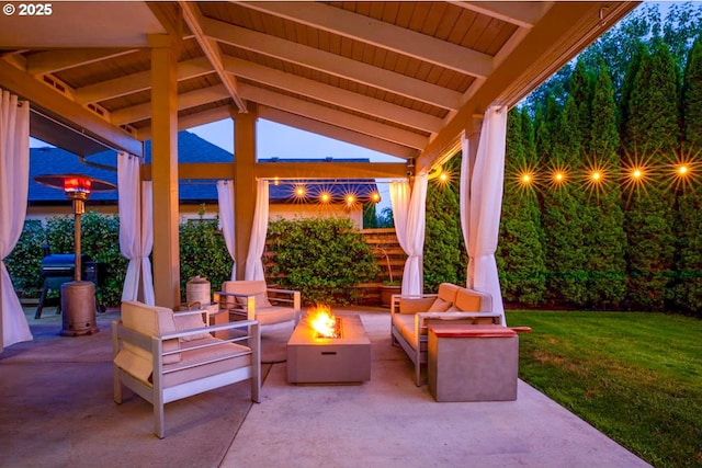 195 Daniel Dr, Eugene, OR 97404 - view of patio / terrace with a gazebo, a grill, and an outdoor living space with a fire pit