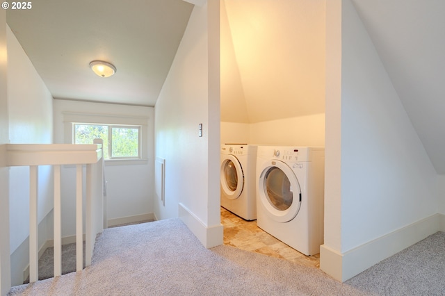 7906 SE Woodstock Blvd, Portland, OR 97206 - laundry area with light carpet, washer and dryer, and baseboards