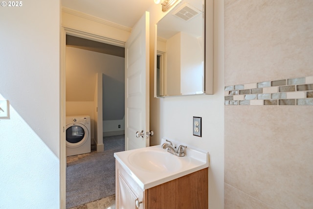 7906 SE Woodstock Blvd, Portland, OR 97206 - bathroom with washer / dryer and vanity