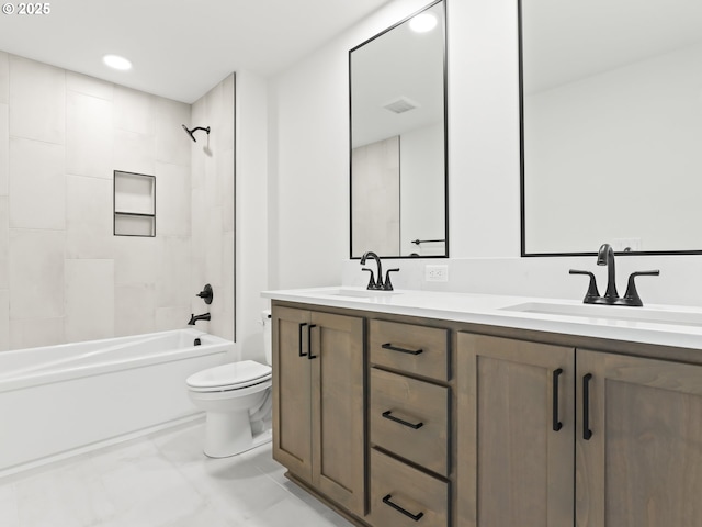 1208 N 44th Pl, Ridgefield, WA 98642 - full bath featuring shower / bathtub combination, toilet, a sink, and double vanity