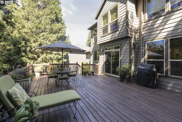 16572 SE Oak Meadow Ct, Damascus, OR 97089 - wooden deck featuring outdoor dining space and a grill