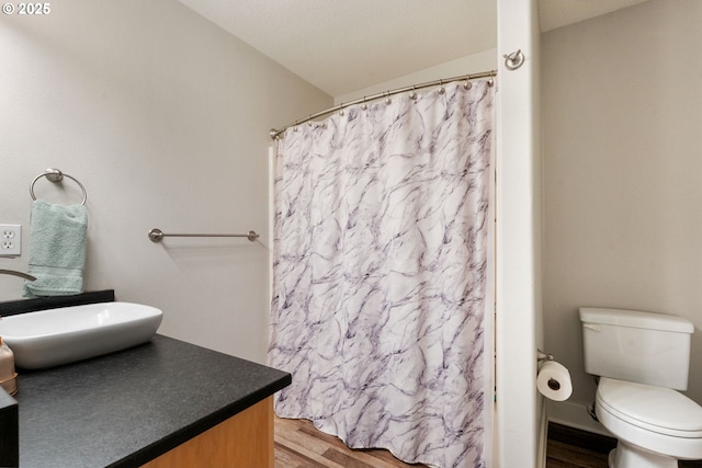 511 NE Skidmore St, Portland, OR 97211 - bathroom featuring vanity, wood finished floors, and a shower with shower curtain