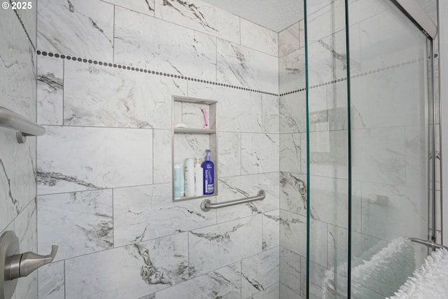 bathroom featuring a shower with shower door