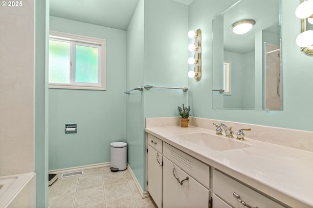 38383 Cartwright Creek Rd, Marcola, OR 97454 - full bath featuring vanity, a bathtub, a shower, and baseboards