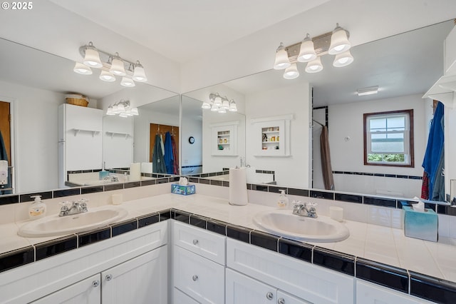 9065 Trask River Rd, Tillamook, OR 97141 - full bathroom with double vanity and a shower with curtain