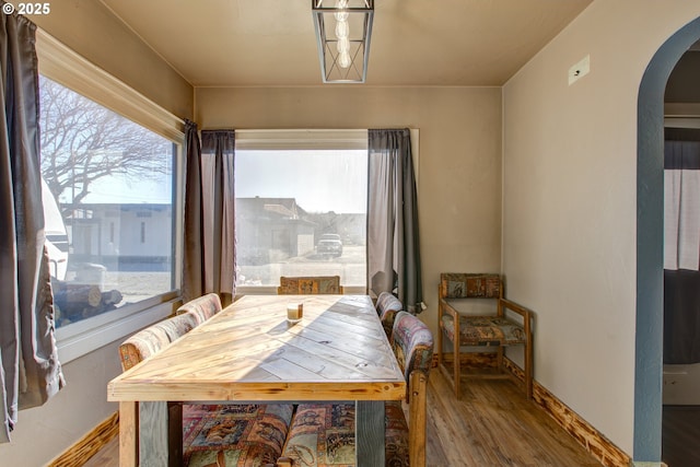 dining area with hardwood / wood-style floors