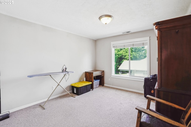 114 10th St, Jefferson, OR 97352 - living area with carpet flooring, baseboards, and a textured ceiling
