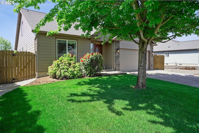114 10th St, Jefferson, OR 97352 - view of front of property featuring an attached garage, concrete driveway, a shingled roof, and a gate