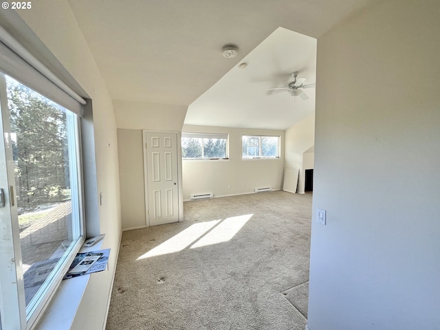 9949 Geneva View Rd, Terrebonne, OR 97760 - unfurnished living room with ceiling fan, carpet flooring, baseboard heating, and a baseboard heating unit