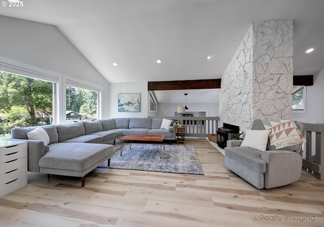 10262 SE 99th Dr, Happy Valley, OR 97086 - living room featuring high vaulted ceiling, light wood-style flooring, and recessed lighting