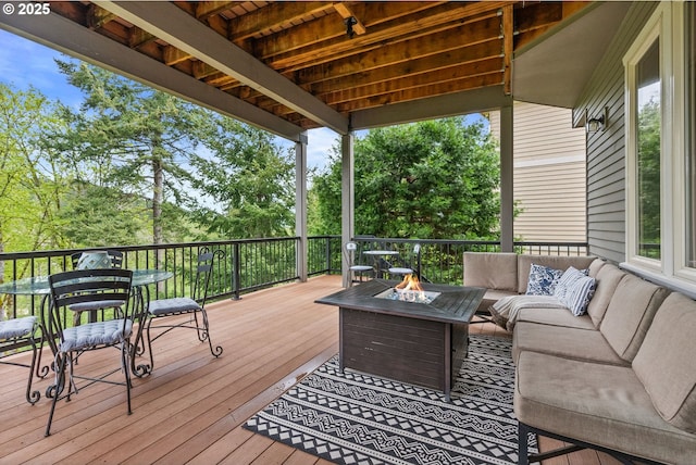 4640 SE Honors Dr, Gresham, OR 97080 - wooden terrace featuring outdoor dining area and an outdoor living space with a fire pit
