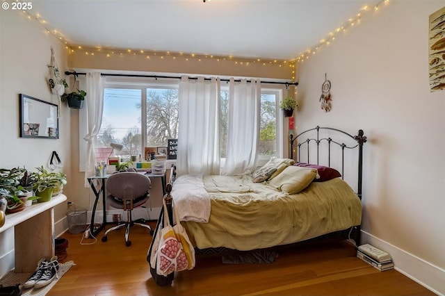 bedroom featuring multiple windows and wood-type flooring