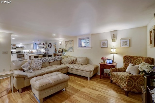 living room featuring light wood-type flooring