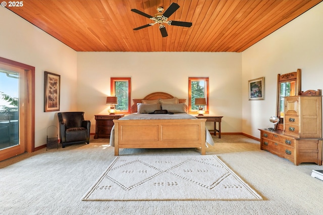 38617 SE Nichols Hill Rd, Washougal, WA 98671 - bedroom with light colored carpet, access to exterior, and wood ceiling