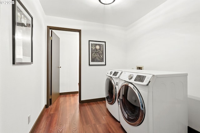 38617 SE Nichols Hill Rd, Washougal, WA 98671 - laundry room featuring separate washer and dryer and dark wood-style flooring