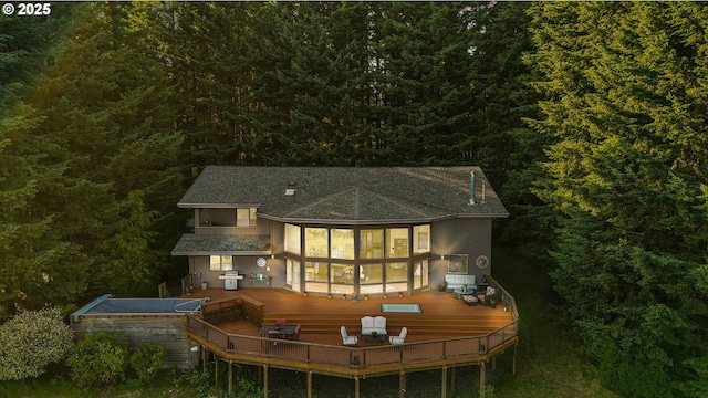 38617 SE Nichols Hill Rd, Washougal, WA 98671 - back of house with a wooden deck and a forest view