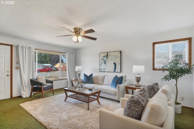 861 Dietz Ave NE, Keizer, OR 97303 - carpeted living room with ceiling fan, healthy amount of natural light, and a textured ceiling