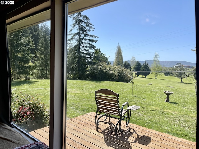54824 Robinson Rd, Coquille, OR 97423 - deck with a yard, a mountain view, and view of scattered trees