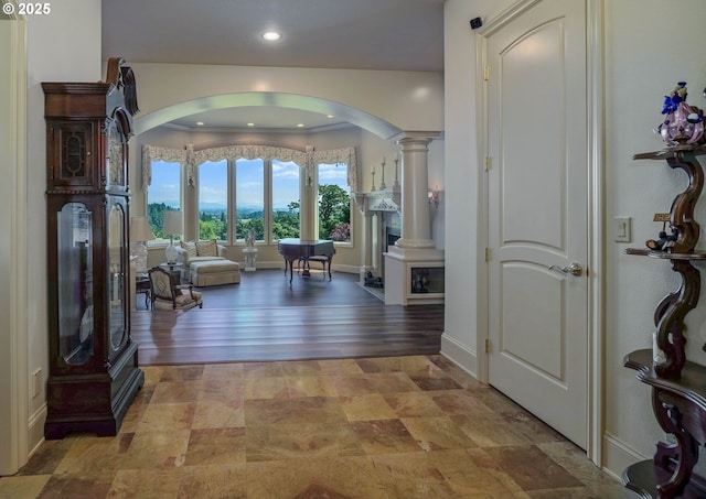 7947 Lavender Ln, Turner, OR 97392 - entrance foyer featuring arched walkways, ornate columns, recessed lighting, and baseboards