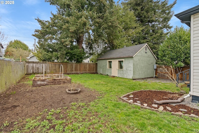 view of yard with a vegetable garden and a fenced backyard