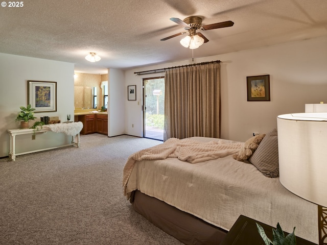 135 Ridgecrest Dr, Toledo, WA 98591 - bedroom featuring access to outside, a textured ceiling, light carpet, and ceiling fan