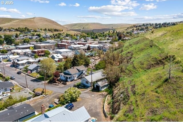 aerial perspective of suburban area with mountains