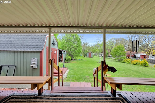 39028 Dexter Rd, Dexter, OR 97431 - deck with an outdoor structure, a shed, and a yard