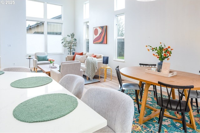 dining area featuring a wealth of natural light, baseboards, and wood finished floors