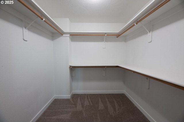 spacious closet featuring dark carpet