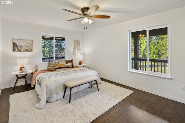 20 Silva Cutoff Rd, Lyle, WA 98635 - bedroom featuring baseboards, ornamental molding, and dark wood-style flooring