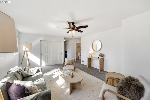 20 Silva Cutoff Rd, Lyle, WA 98635 - carpeted living area featuring ceiling fan and baseboards