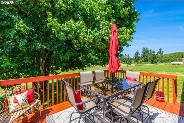 18203 S Windy City Rd, Mulino, OR 97042 - deck featuring outdoor dining space and a lawn