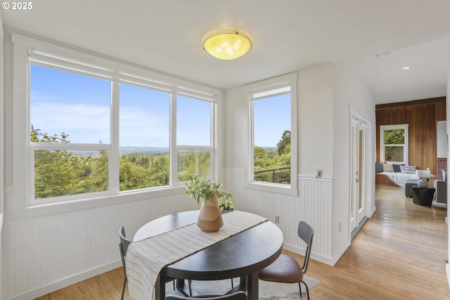 175 SW 85th Ave, Portland, OR 97225 - dining room featuring light wood-style flooring, wood walls, and wainscoting