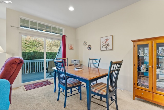 view of carpeted dining room