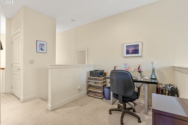 home office with light colored carpet