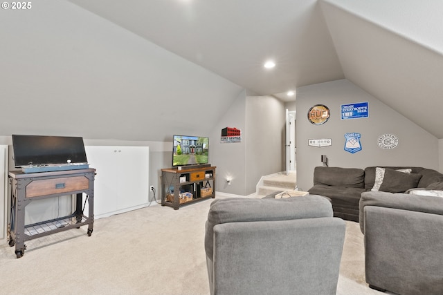 8775 SW Comanche Way, Tualatin, OR 97062 - carpeted living room with lofted ceiling and recessed lighting