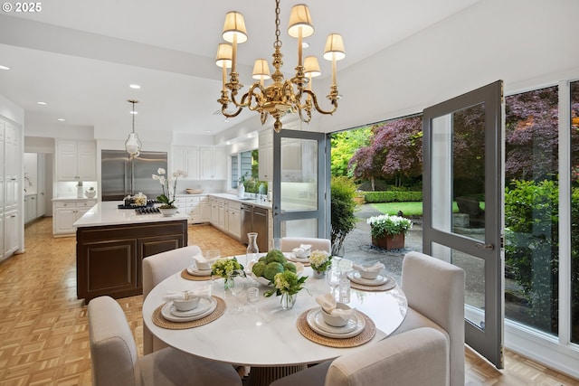 1890 S Greenwood Rd, Portland, OR 97219 - dining space featuring a chandelier and recessed lighting