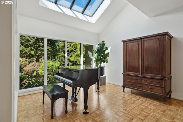1890 S Greenwood Rd, Portland, OR 97219 - sitting room featuring a skylight and high vaulted ceiling