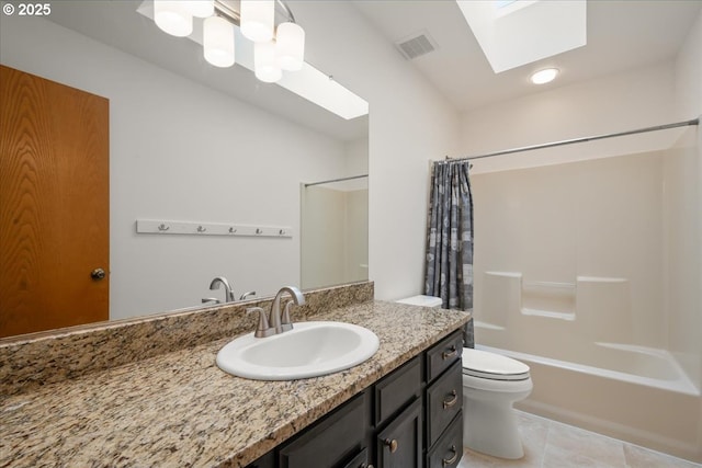 817 NW 141st St, Vancouver, WA 98685 - full bath with a skylight, vanity, shower / bath combo, tile patterned floors, and a chandelier