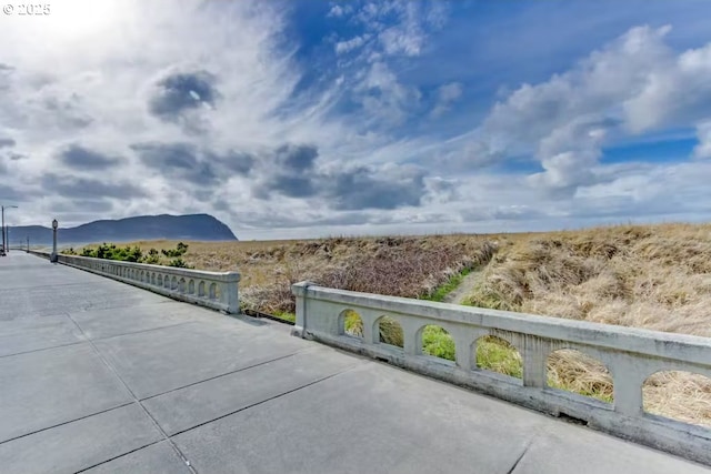 view of patio with a mountain view