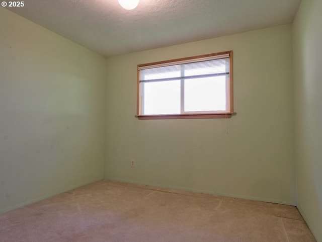 empty room featuring light colored carpet, baseboards, and a textured ceiling